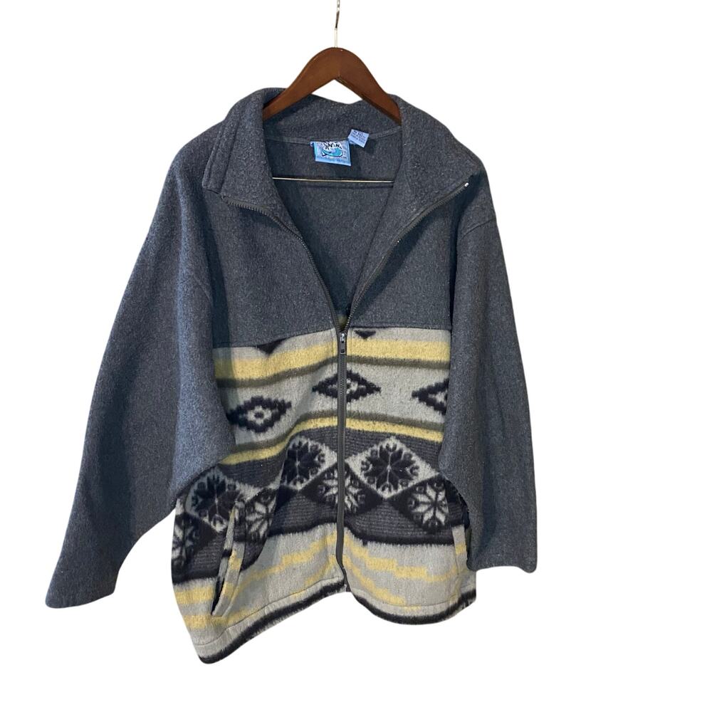 Vintage Santana Aztec Southwestern Fleece Jacket Zip Up L Large Gray